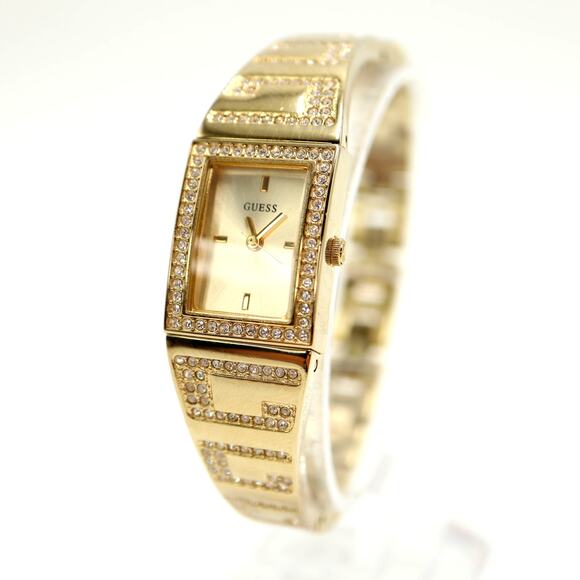 Guess Womens Gold Tone Gem Pave 18mm Rectangle Watch Jewel Bracelet New Battery - Picture 1 of 12